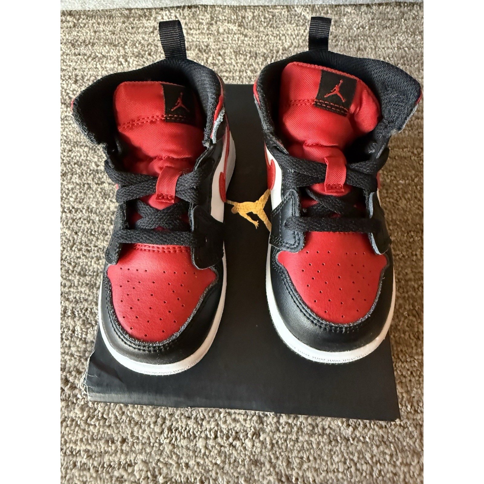 New Jordan 1 Mid Black Fire Red Size 7
